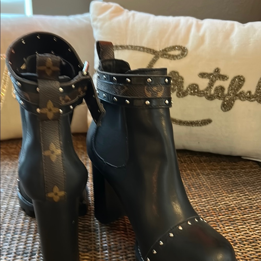 Louis Vuitton Black Heeled Boots with Studded Detailing